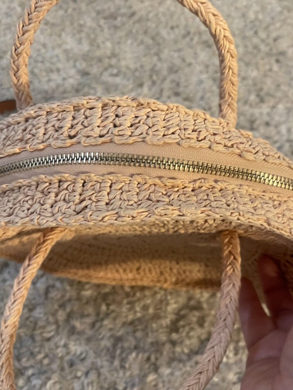 H&M Boho Round Straw Crossbody Bag Tan Woven Circle Purse - Picture 5 of 7